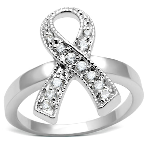 3W263 - Rhodium Brass Ring with AAA Grade CZ  in Clear