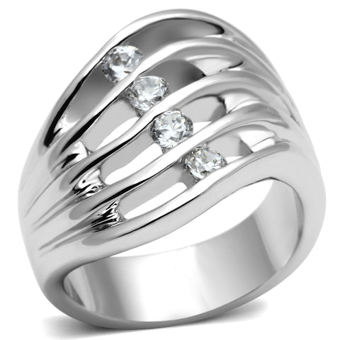 3W265 - Brass Ring Rhodium Women AAA Grade CZ Clear