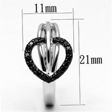 3W277 - Brass Ring Rhodium + Ruthenium Women AAA Grade CZ Black Diamond
