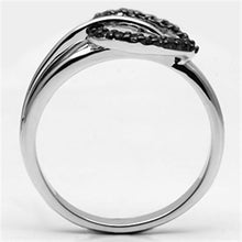 3W277 - Brass Ring Rhodium + Ruthenium Women AAA Grade CZ Black Diamond