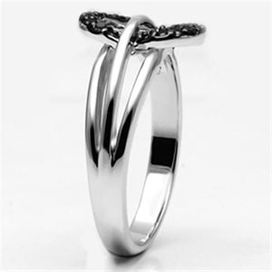 3W277 - Brass Ring Rhodium + Ruthenium Women AAA Grade CZ Black Diamond