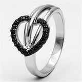 3W277 - Brass Ring Rhodium + Ruthenium Women AAA Grade CZ Black Diamond