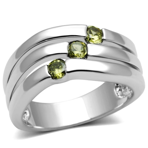 3W289 - Brass Ring Rhodium Women AAA Grade CZ Olivine color