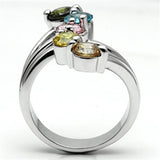 3W291 - Brass Ring Rhodium Women AAA Grade CZ Multi Color