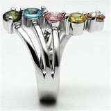 3W291 - Brass Ring Rhodium Women AAA Grade CZ Multi Color