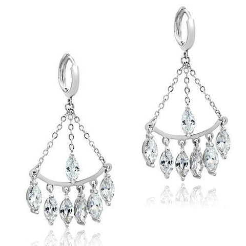 3W301 - Rhodium Brass Earrings with AAA Grade CZ  in Clear