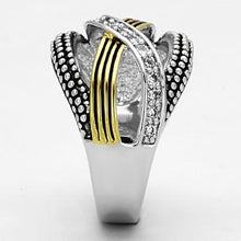 3W305 - Brass Ring Reverse Two-Tone Women AAA Grade CZ Clear