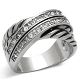 3W311 - Brass Ring Rhodium Women Top Grade Crystal Clear