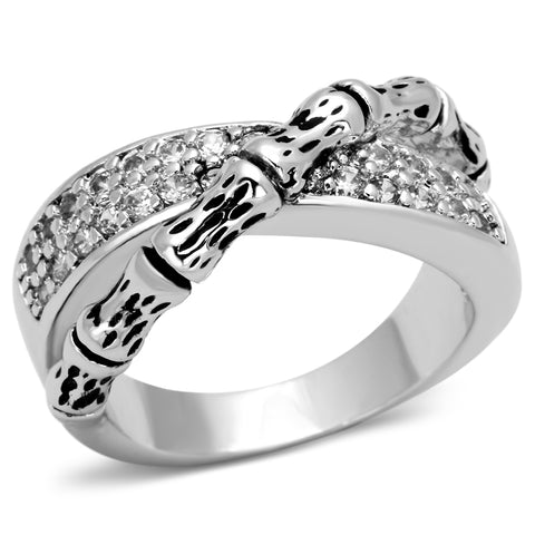 3W320 - Rhodium Brass Ring with AAA Grade CZ  in Clear