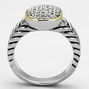 3W322 - Brass Ring Reverse Two-Tone Women AAA Grade CZ Clear