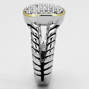 3W322 - Brass Ring Reverse Two-Tone Women AAA Grade CZ Clear