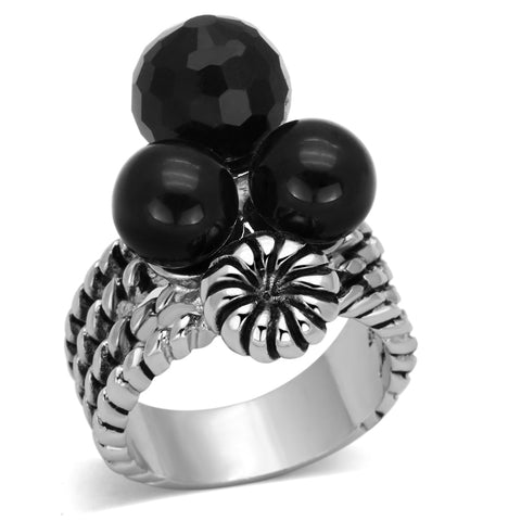3W330 - Brass Ring Rhodium Women AAA Grade CZ Black Diamond