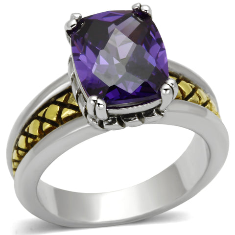 3W331 - Brass Ring Reverse Two-Tone Women AAA Grade CZ Amethyst