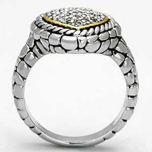 3W333 - Brass Ring Reverse Two-Tone Women AAA Grade CZ Clear