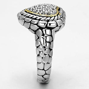 3W333 - Brass Ring Reverse Two-Tone Women AAA Grade CZ Clear