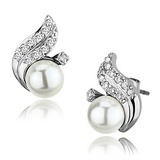 3W365 - Brass Earrings Rhodium Women Synthetic White