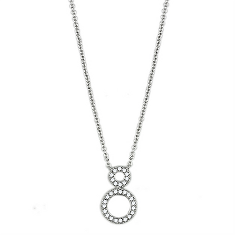 3W421 - Rhodium Brass Necklace with AAA Grade CZ  in Clear