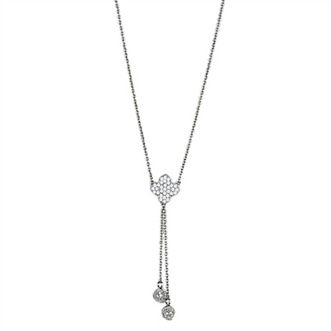 3W427 - Rhodium Brass Necklace with AAA Grade CZ  in Clear
