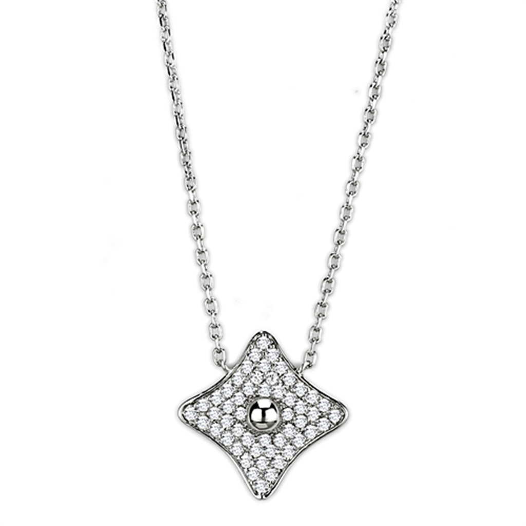 3W430 - Rhodium Brass Necklace with AAA Grade CZ  in Clear