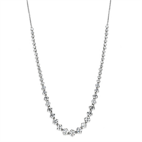 3W440 - Brass Necklace Rhodium Women AAA Grade CZ Clear