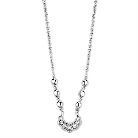3W448 - Brass Necklace Rhodium Women AAA Grade CZ Clear