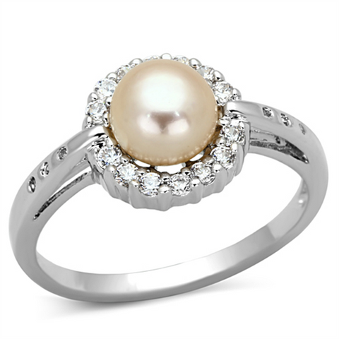 3W487 - Brass Ring Rhodium Women Synthetic White