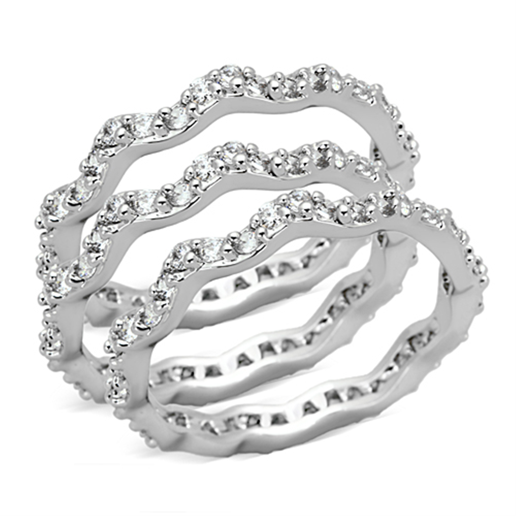 3W508 - Brass Ring Rhodium Women AAA Grade CZ Clear