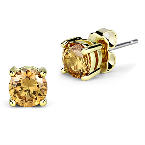 3W547 - Brass Earrings Gold Women AAA Grade CZ Champagne