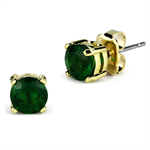 3W558 - Brass Earrings Gold Women Synthetic Emerald