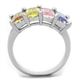 3W583 - Brass Ring Rhodium Women AAA Grade CZ Multi Color