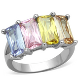 3W583 - Brass Ring Rhodium Women AAA Grade CZ Multi Color
