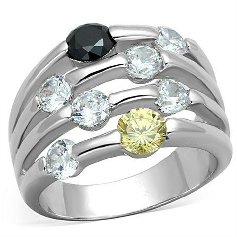 3W605 - Brass Ring Rhodium Women AAA Grade CZ Multi Color