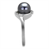 3W629 - Rhodium Brass Ring with Synthetic Pearl in Gray