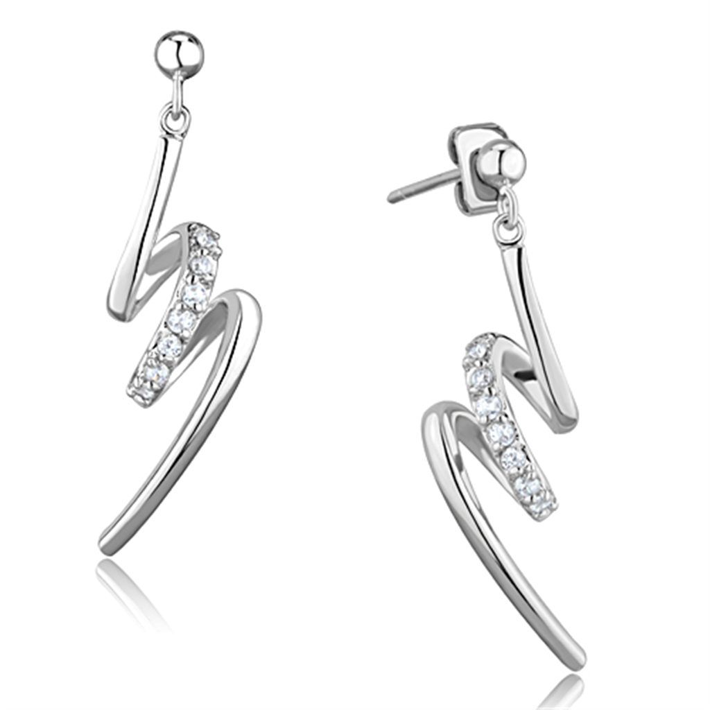 3W632 - Brass Earrings Rhodium Women AAA Grade CZ Clear