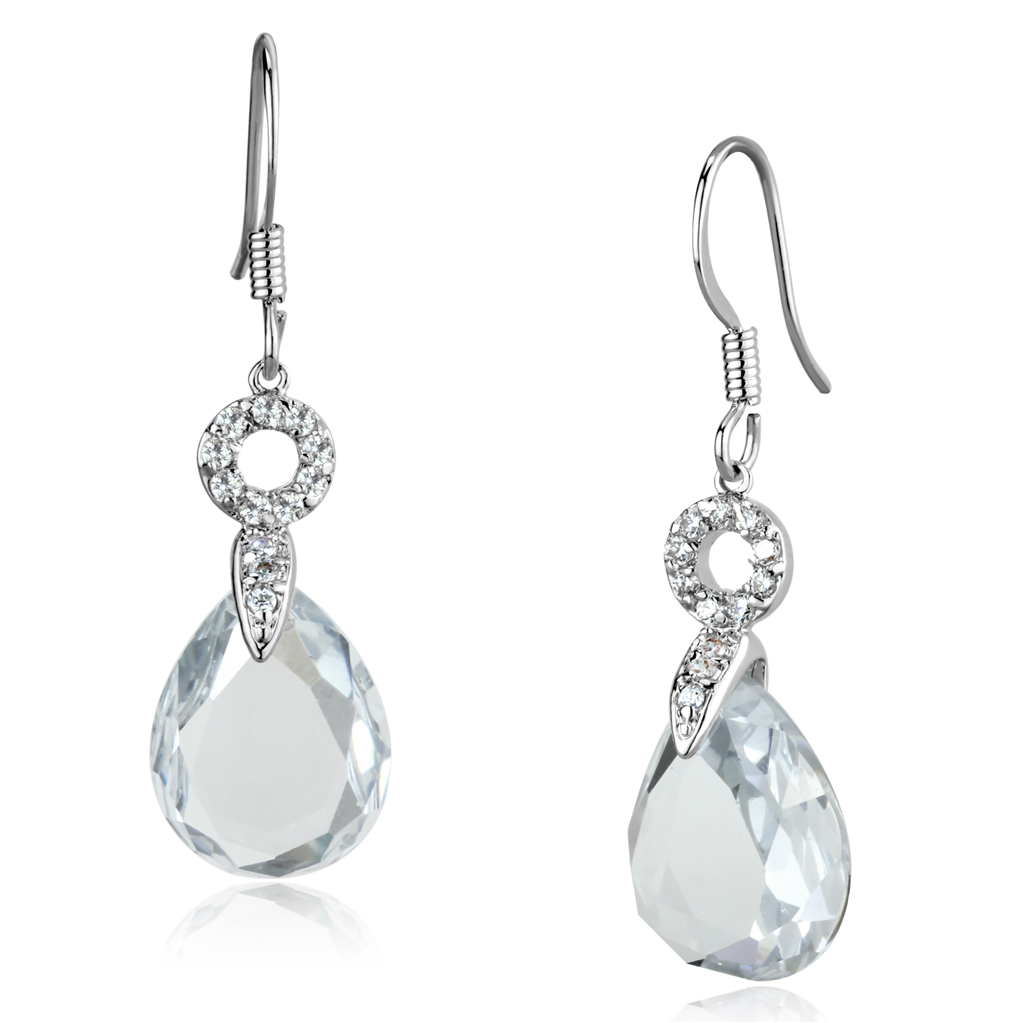 3W634 - Brass Earrings Rhodium Women AAA Grade CZ Clear