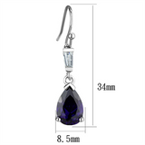 3W648 - Brass Earrings Rhodium Women AAA Grade CZ Amethyst