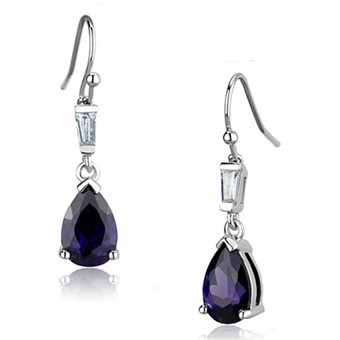 3W648 - Brass Earrings Rhodium Women AAA Grade CZ Amethyst