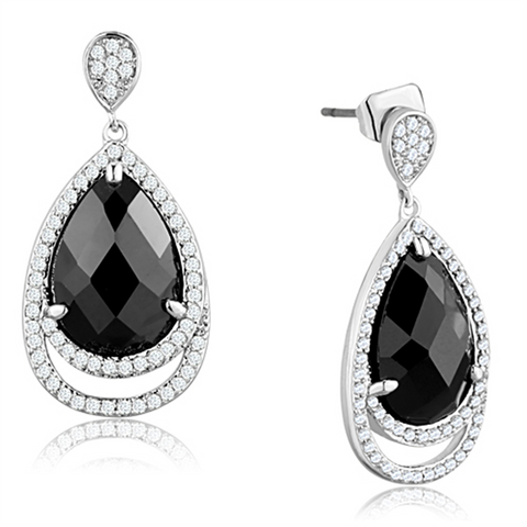 3W658 - Brass Earrings Rhodium Women AAA Grade CZ Jet