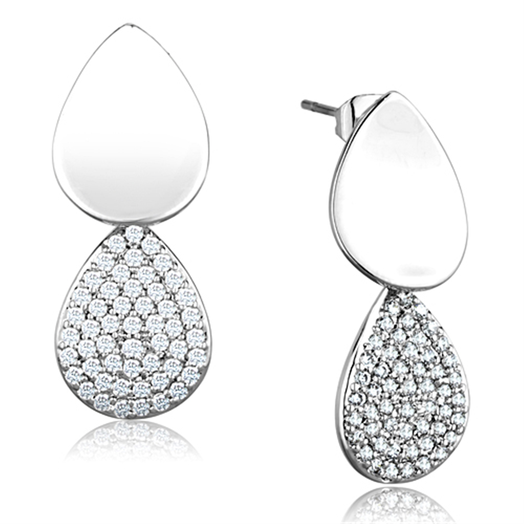 3W659 - Brass Earrings Rhodium Women AAA Grade CZ Clear