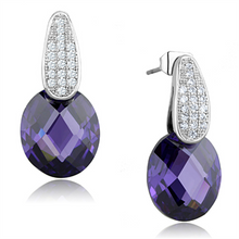 3W667 - Brass Earrings Rhodium Women AAA Grade CZ Amethyst