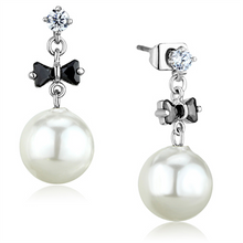 3W676 - Brass Earrings Rhodium Women Synthetic White