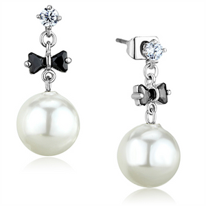3W676 - Brass Earrings Rhodium Women Synthetic White