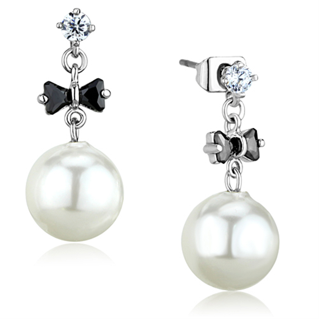 3W676 - Brass Earrings Rhodium Women Synthetic White