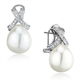 3W677 - Brass Earrings Rhodium Women Synthetic White