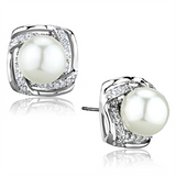 3W678 - Brass Earrings Rhodium Women Synthetic White