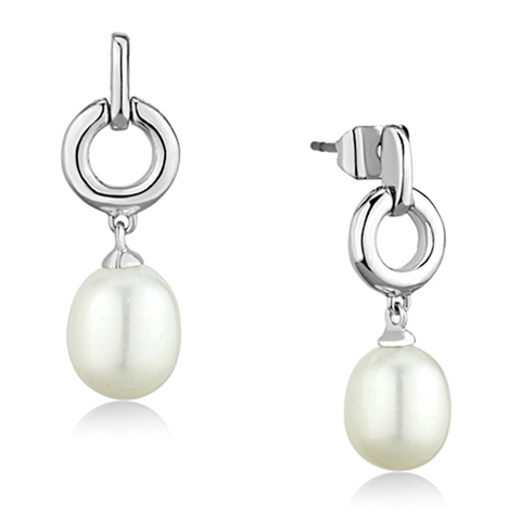 3W684 - Brass Earrings Rhodium Women Synthetic White
