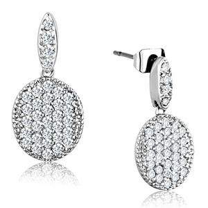 3W692 - Brass Earrings Rhodium Women AAA Grade CZ Clear