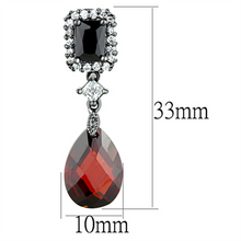 3W704 - Brass Earrings Ruthenium Women AAA Grade CZ Garnet