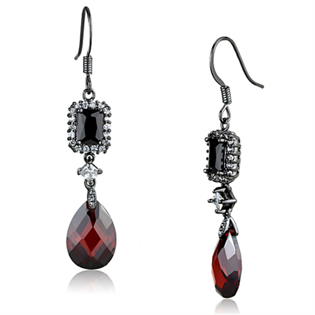3W706 - Brass Earrings Ruthenium Women AAA Grade CZ Garnet