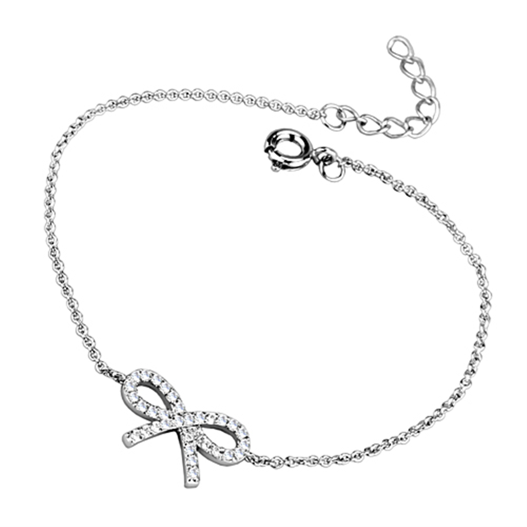 3W712 - Brass Bracelet Rhodium Women AAA Grade CZ Clear